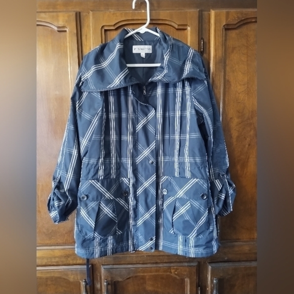 Pendleton Windbreaker Lined Plaid Pockets Roll Tab Size L
